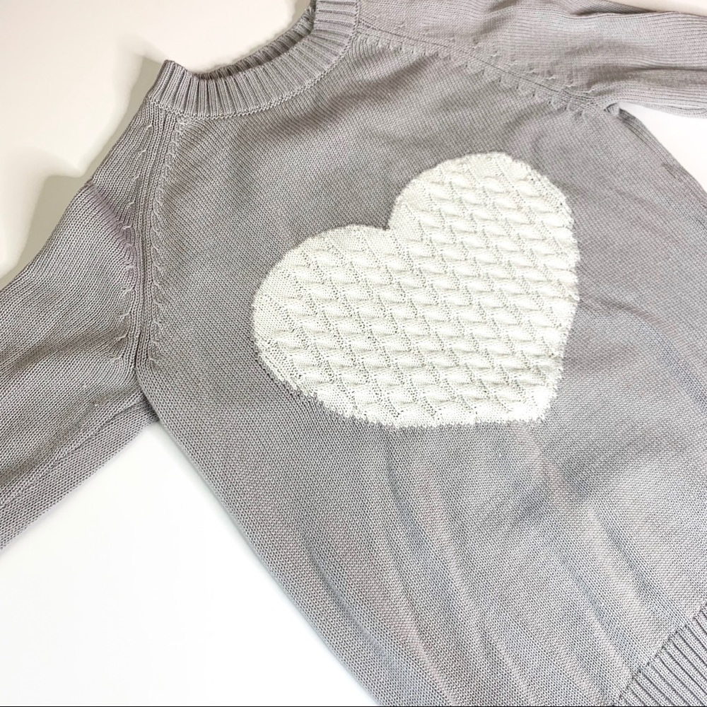 Grey & White Heart Shape Knit Sweater